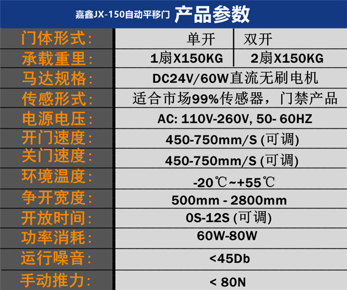 嘉鑫JX-150自動(dòng)感應(yīng)門平移電動(dòng)玻璃門JIAXIN